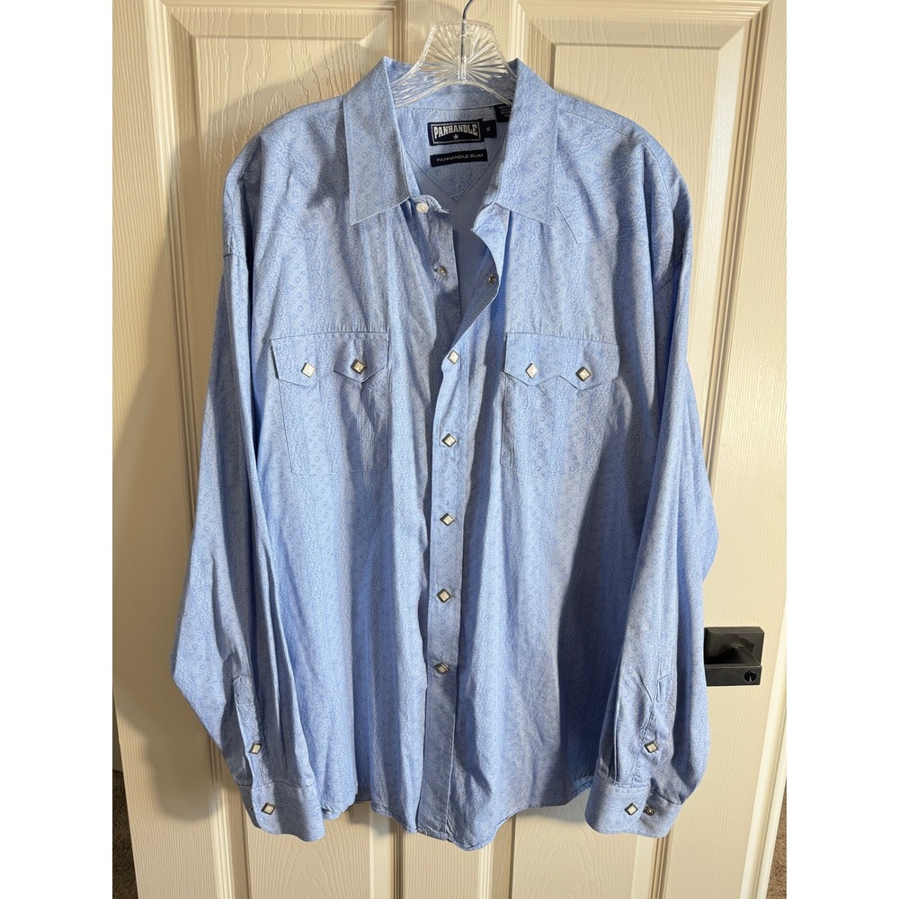 Panhandle Slim Shirt Mens XL Blue Western Pearl Snap Long Sleeve Cotton Cowboy‎